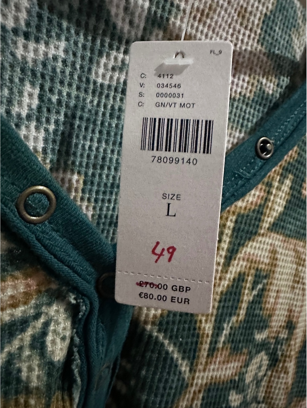 Anthropologie Pilcro Floral Waffle Knit Henley Top NWT Size Large - Picture 7 of 9